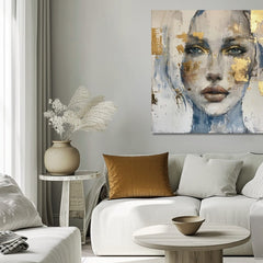 Art deko slika na platnu s motivom žena, lice, ljudi u belo-bežih nijansama, eterična atmosfera, elegancija, pogodan za dnevnog boravka | Elegantan slika žene Prenikavý pogled – proizvod, pogled 2