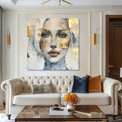 Art deko slika na platnu s motivom žena, lice, ljudi u belo-bežih nijansama, eterična atmosfera, elegancija, pogodan za dnevnog boravka | Elegantan slika žene Prenikavý pogled – proizvod