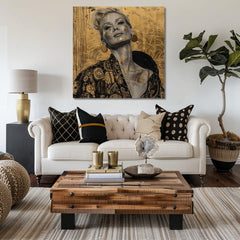Art deko slika na platnu s motivom žena, portret, ljudi u bež-zlatnih nijansama, elegantna atmosfera, luksuzan utisak, pogodan za dnevnog boravka | Elegantan slika žene Samopouzdanje – proizvod, pogled 2