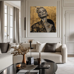Art deko slika na platnu s motivom žena, portret, ljudi u bež-zlatnih nijansama, elegantna atmosfera, luksuzan utisak, pogodan za dnevnog boravka | Elegantan slika žene Samopouzdanje – proizvod, pogled 3