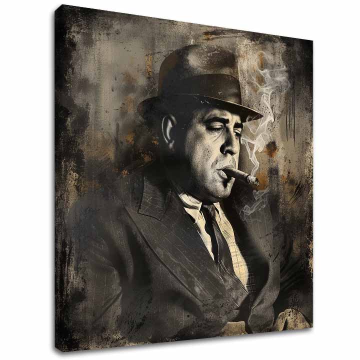 Moderan slika na platnu s motivom Al Capone - Dym i moc u crno-belih nijansama | Slika Al Capone - Dym i moc, zidna dekoracija – glavna