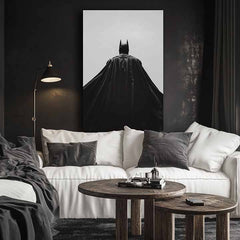 Moderan slika na platnu s motivom Batman: Strážca noci u crno-belih nijansama, dramatična atmosfera, samoća i snaga i moć | Slika Batman: Strážca noci – proizvod