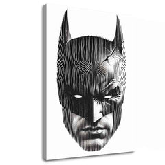 Moderan slika na platnu s motivom Batman: Hlava spravodlivosti, maska u crno-belih nijansama, intenzivna atmosfera | Slika Batman: Hlava spravodlivosti – glavna
