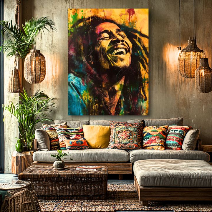 Ručno doslikan slika na platnu Bob Marley Jamajská hviezda 100% original akrylom - glavna pogled