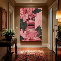 Moderan slika na platnu s motivom Floral Lips u ružičasto-zelenih nijansama, romantična atmosfera, priroda i lepota | Slika Floral Lips – proizvod, pogled 2