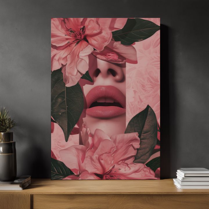 Moderan slika na platnu s motivom Floral Lips u ružičasto-zelenih nijansama, romantična atmosfera, priroda i lepota | Slika Floral Lips – proizvod