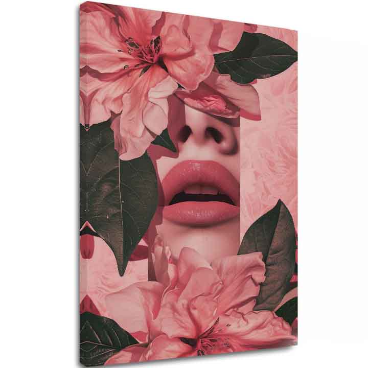 Moderan slika na platnu s motivom Floral Lips u ružičasto-zelenih nijansama, romantična atmosfera, priroda i lepota | Slika Floral Lips – glavna