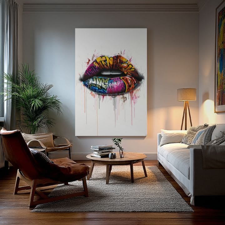 Moderan slika na platnu s motivom Graffiti Lips, grafiti u belo-ružičastih nijansama, energična atmosfera | Slika Graffiti Lips – proizvod