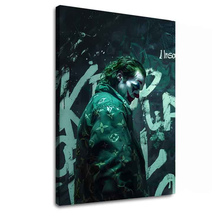 Moderan slika na platnu s motivom Joker: Vuitton štýl, grafiti u crno-belih nijansama, mračna atmosfera | Slika Joker: Vuitton štýl – glavna