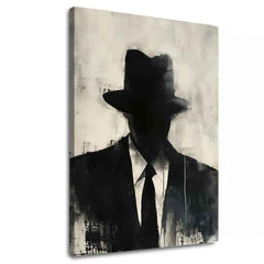 Ručno slikan slika na platnu s motivom The Faceless Mobster u crno-belih nijansama, tajanstvena atmosfera, tajna i gradski život | Slika The Faceless Mobster – glavna