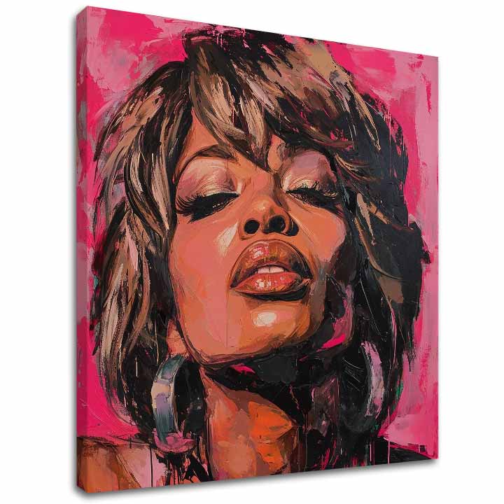 Ručno slikan slika na platnu s motivom Tina Turner - Kraljica rocku, slušalice u smeđih nijansama, čulna atmosfera, lepota | Slika Tina Turner - Kraljica rocku – glavna
