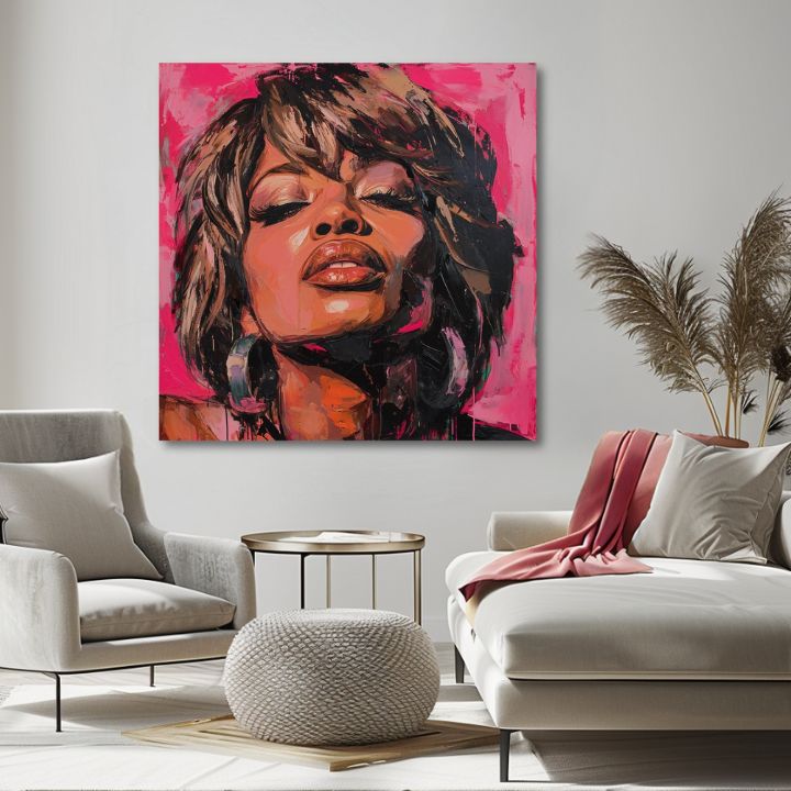 Ručno slikan slika na platnu s motivom Tina Turner - Kraljica rocku, slušalice u smeđih nijansama, čulna atmosfera, lepota | Slika Tina Turner - Kraljica rocku – proizvod, pogled 2