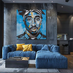 Ručno slikan slika na platnu s motivom Tupac Shakur - Rapper v nebi u crno-belih nijansama, intenzivna atmosfera | Slika Tupac Shakur - Rapper v nebi – proizvod