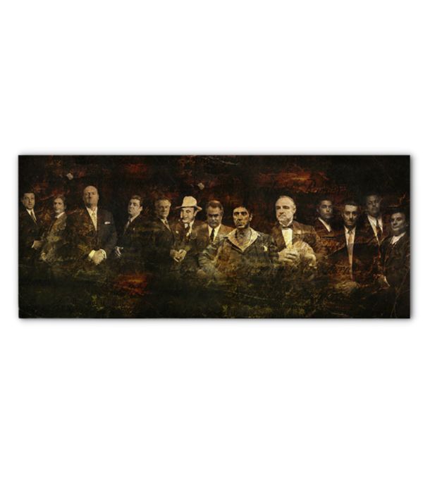 Moderan slika na platnu s motivom The Godfather, The Sopranos, Scarface, Goodfellas u smeđe-crnih nijansama, snaga i moć | Najveći MAFIÁNI na platnu - The Godfather, The Sopranos, Scarface, Good...