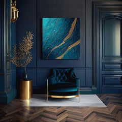 Pop art slika na platnu s motivom Infinite Layers of Abstraction u tirkizno-zlatnih nijansama, elegantna atmosfera, luksuzan utisak i priroda – proizvod