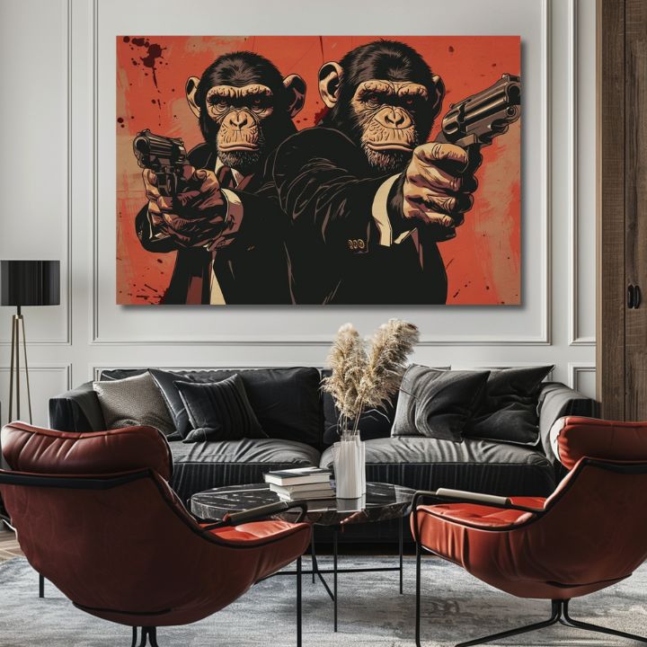 Moderan slika na platnu u crno-belih nijansama, snaga i moć | Monkey Gang - Slika pre odvažan enterijer, zidna dekoracija – proizvod