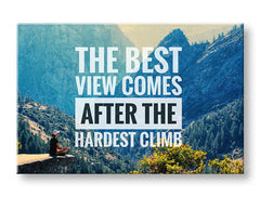 Moderan slika na platnu s motivom The best view comes, šuma, motivacioni citat u belo-crnih nijansama, priroda i unutrašnji mir, pogodan za kancelarije – glavna
