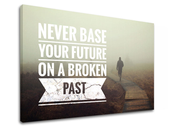 Moderan slika na platnu s motivom Never base your future, motivacioni citat u belih nijansama, kontemplativna atmosfera, samoća, pogodan za kancelarije – proizvod