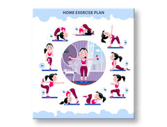 Moderan slika na platnu s motivom Home exercise plan, motivacioni citat, sportski motiv u belo-plavih nijansama, energična atmosfera, pogodan za radne sobe – glavna