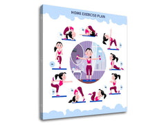 Moderan slika na platnu s motivom Home exercise plan, motivacioni citat, sportski motiv u belo-plavih nijansama, energična atmosfera, pogodan za radne sobe – proizvod