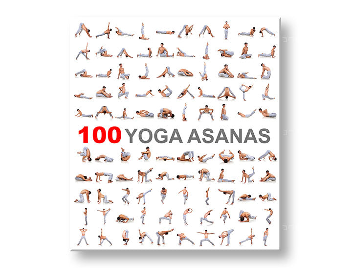 Moderan slika na platnu s motivom 100 Yoga asanas, motivacioni citat u belo-sivih nijansama, unutrašnji mir | Motivacioni slika za zid 100 Yoga asanas – glavna