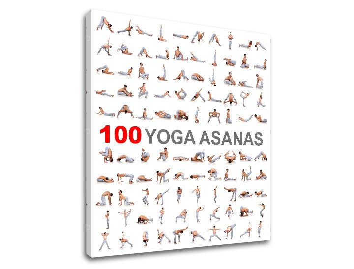 Moderan slika s motivom 100 Yoga asanas, motivacioni citat u belo-sivih nijansama | Motivacioni slika za zid 100 Yoga asanas, unutrašnji mir – pregled