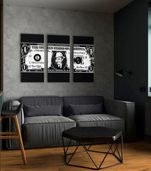 Pop art slika na platnu s motivom Al Capone na dolári u belo-crnih nijansama, drska atmosfera, pogodan za kancelarije | Najveći mafiáni na platnu Scarface- Al Capone na dolári – proizvod