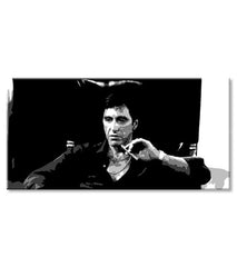 Pop art slika na platnu s motivom Nahnevaný Tony Montana s cigarou v ruke, automobil, priroda u belo-crnih nijansama, intenzivna atmosfera – proizvod, pogled 2