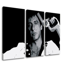 Pop art slika na platnu s motivom Tony Montana so zbraňou v ruke u belo-sivih nijansama, intenzivna atmosfera, filmski svet i snaga i moć | Najveći mafiáni na platnu Scarface - Tony Mon..., pogled 3
