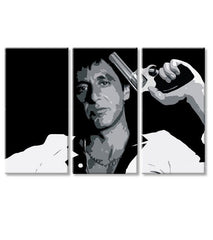 Pop art slika na platnu s motivom Tony Montana so zbraňou v ruke u belo-sivih nijansama, intenzivna atmosfera, filmski svet i snaga i moć | Najveći mafiáni na platnu Scarface - Tony Mon..., pogled 4