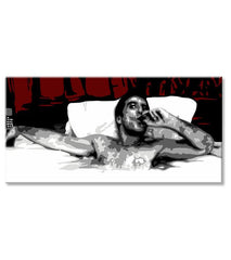 Pop art slika na platnu s motivom Tony Montana s cigarou v bazéne u belo-crvenih nijansama, samoća | Najveći mafiáni na platnu Scarface - Tony Montana s cigarou v bazéne – proizvod, pogled 3