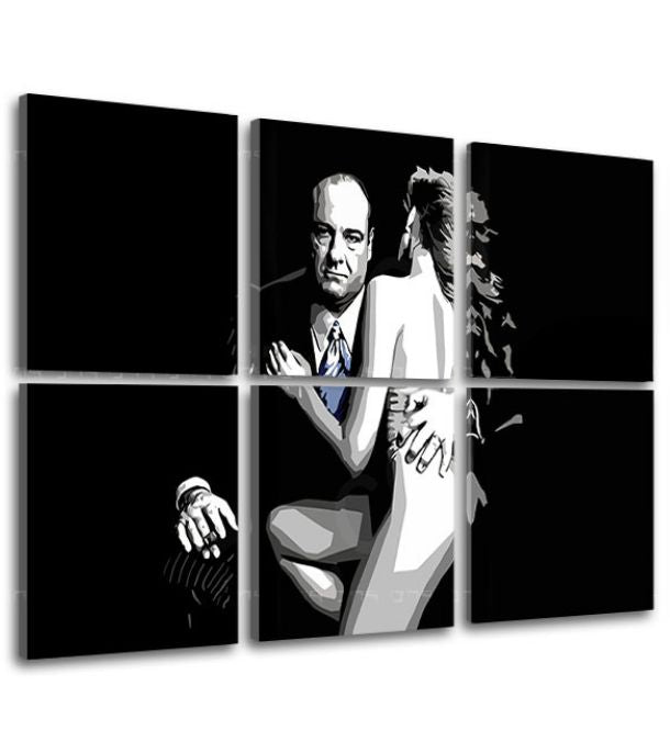 Pop art slika na platnu s motivom Sopranos - Tony Soprano s nahou ženou u belo-crnih nijansama, dramatična atmosfera, kriminalna drama i ljubav – proizvod, pogled 2