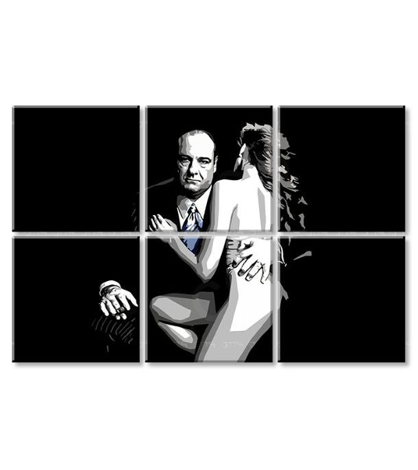 Pop art slika na platnu s motivom Sopranos - Tony Soprano s nahou ženou u belo-crnih nijansama, dramatična atmosfera, kriminalna drama i ljubav – proizvod, pogled 3