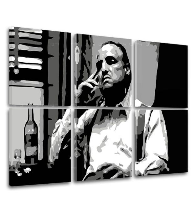 Pop art slika na platnu s motivom The Godfather - Vito Corleone s flašom škótskej, cigara, flaša u belo-crnih nijansama, melanholična atmosfera – proizvod, pogled 2