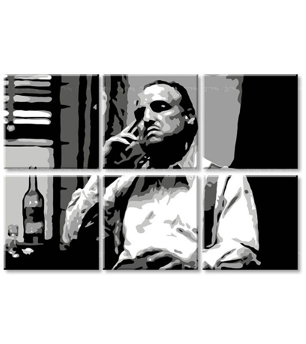 Pop art slika na platnu s motivom The Godfather - Vito Corleone s flašom škótskej, cigara, flaša u belo-crnih nijansama, melanholična atmosfera – proizvod, pogled 3