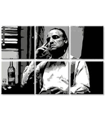 Pop art slika na platnu s motivom The Godfather - Vito Corleone s flašom škótskej, cigara, flaša u belo-crnih nijansama, melanholična atmosfera – proizvod, pogled 3