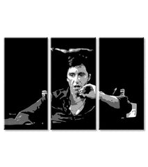 Pop art slika na platnu s motivom Tony Montana razmišlja nad svojim plánom, cigara u belo-crnih nijansama, drska atmosfera, filmski svet i nostalgija – proizvod, pogled 2