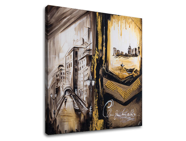 Industrijski slika na platnu s motivom Benátky, brod, panorama grada, mapa, religiozni motiv u bež-smeđih nijansama, nostalgična atmosfera – glavna