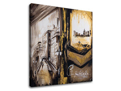 Industrijski slika na platnu s motivom Benátky, brod, panorama grada, mapa, religiozni motiv u bež-smeđih nijansama, nostalgična atmosfera – glavna