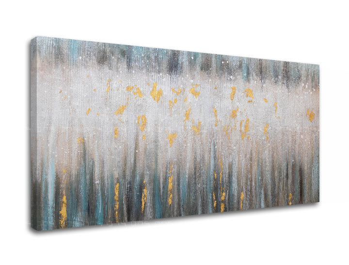 Industrijski slika na platnu s motivom kiša u bež-plavih nijansama, mirna atmosfera, priroda i mir i ravnoteža, pogodan za radne sobe – proizvod