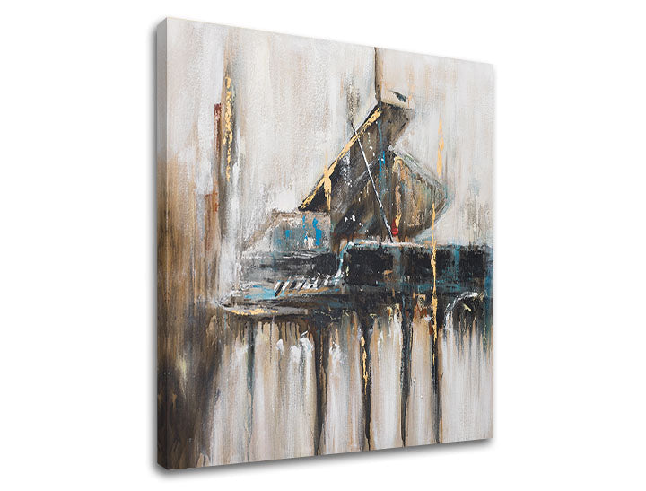 Art deko slika na platnu s motivom luka, muzički motiv, pejzaž, religiozni motiv, priroda u belo-smeđih nijansama, mirna atmosfera, pogodan za dnevnog boravka – glavna