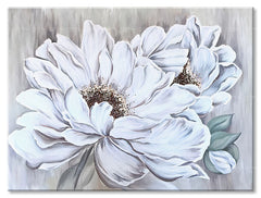 Moderan slika na platnu s motivom JEMNÉ BIELE CVEĆE, cveće, priroda u belo-sivih nijansama, mirna atmosfera, priroda i elegancija, pogodan za dnevnog boravka – proizvod, pogled 2