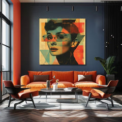 Moderan slika na platnu s motivom Nezaboravna lepota, naočare u tirkizno-narandžastih nijansama, ikonografija | Audrey Hepburn slika na platnu - Nezaboravna lepota – proizvod