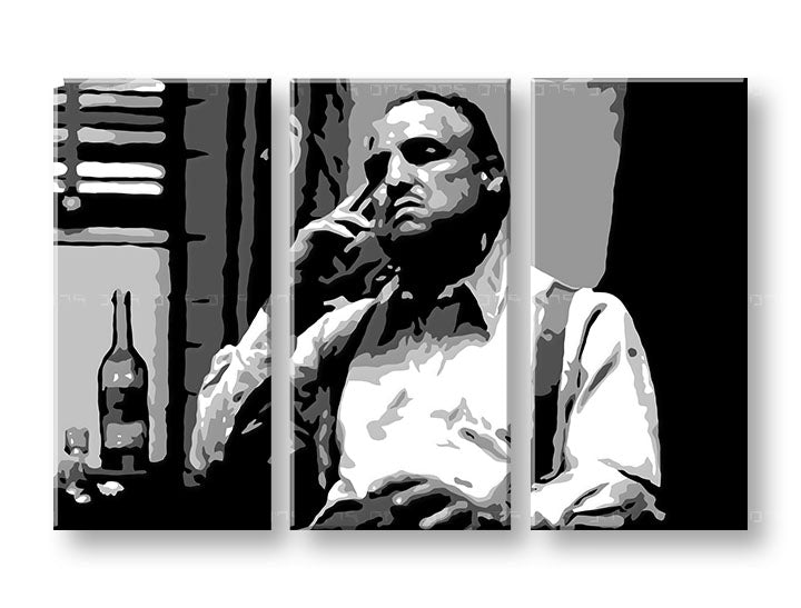 Pop art slika na platnu s motivom Marlon Brando, cigara, flaša, priroda u belo-sivih nijansama, dramatična atmosfera, filmski svet i snaga i moć – proizvod