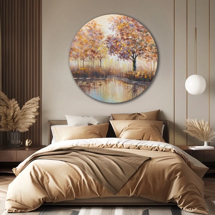 Pop art slika na platnu s motivom drveće, pejzaž, priroda, životinja u belo-narandžastih nijansama, mirna atmosfera, priroda i razmišljanje, pogodan za dnevnog boravka – proizvod