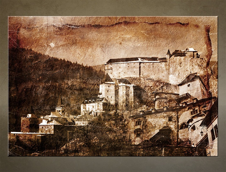 Vintage slika s motivom zamak, drveće u smeđih nijansama | Orava, zidna dekoracija – pregled