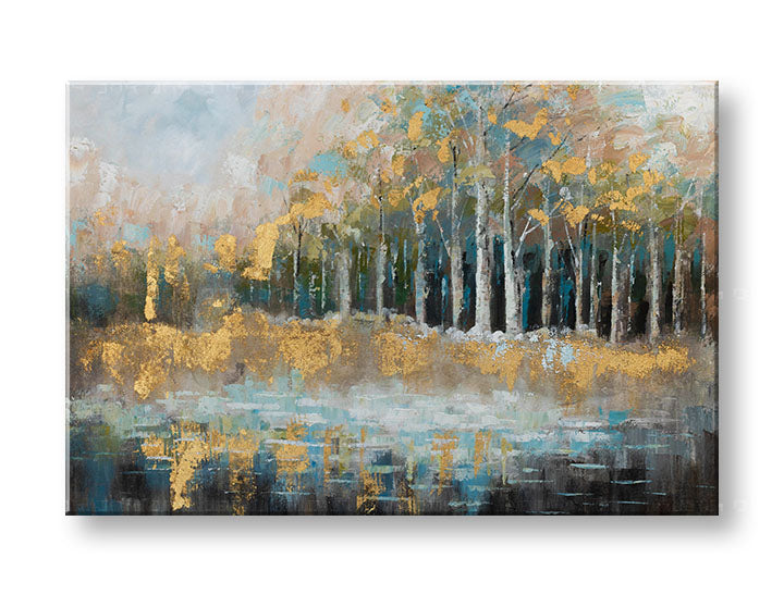 Ručno oslikana slika na zidu DRVEĆE 90x60 cm – 3D perspektiva platna na drvenom ramu | 100 % original | akril na platnu ARTMIE | Papilora.sk