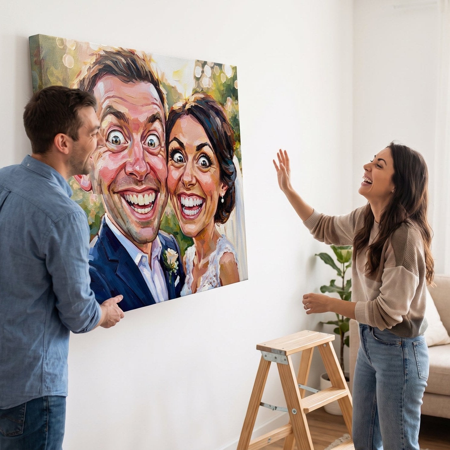 Primer slike na platnu: smešna karikatura izrađena sa fotografije