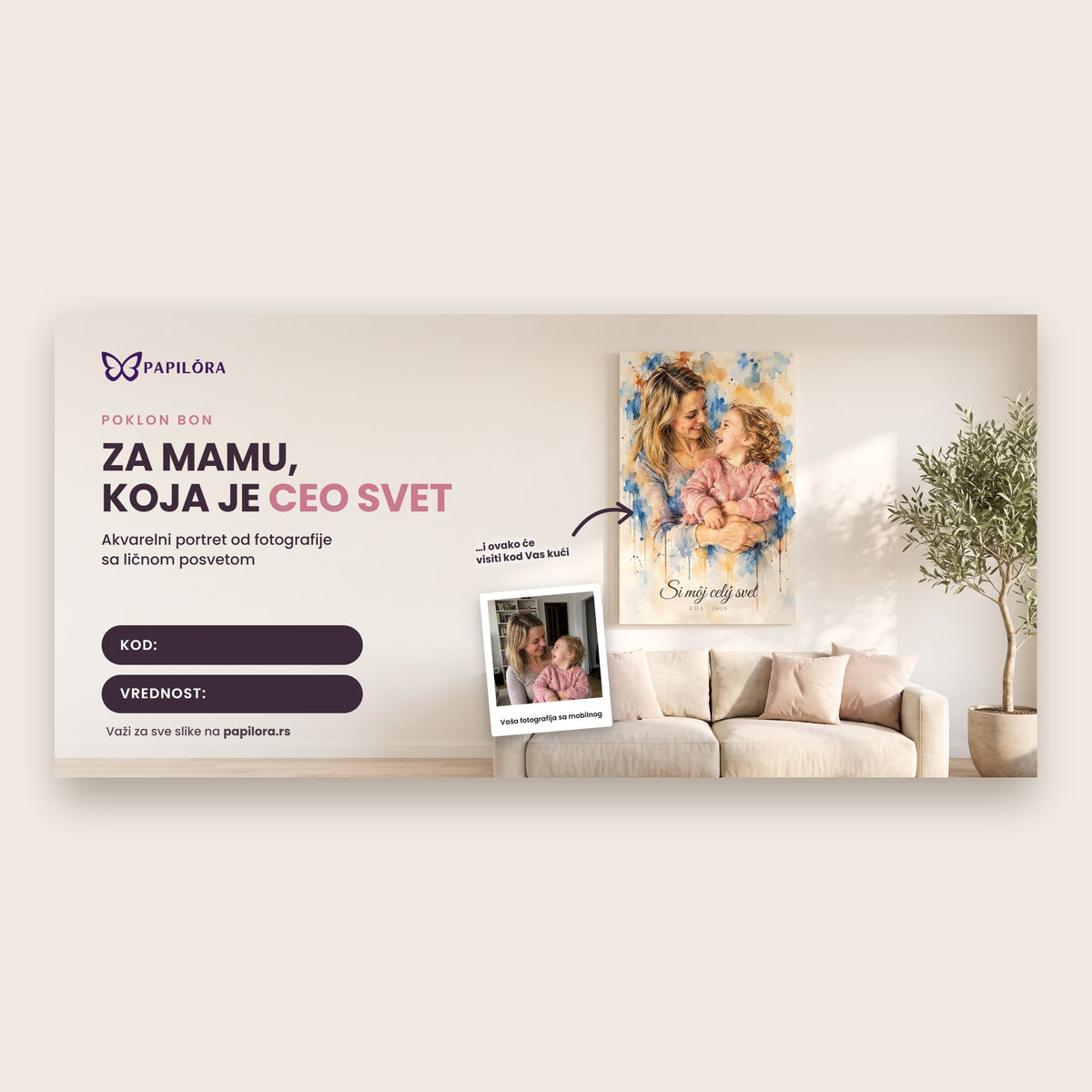 Poklon vaučer za predivan portret sa fotografije namenjen za mamu