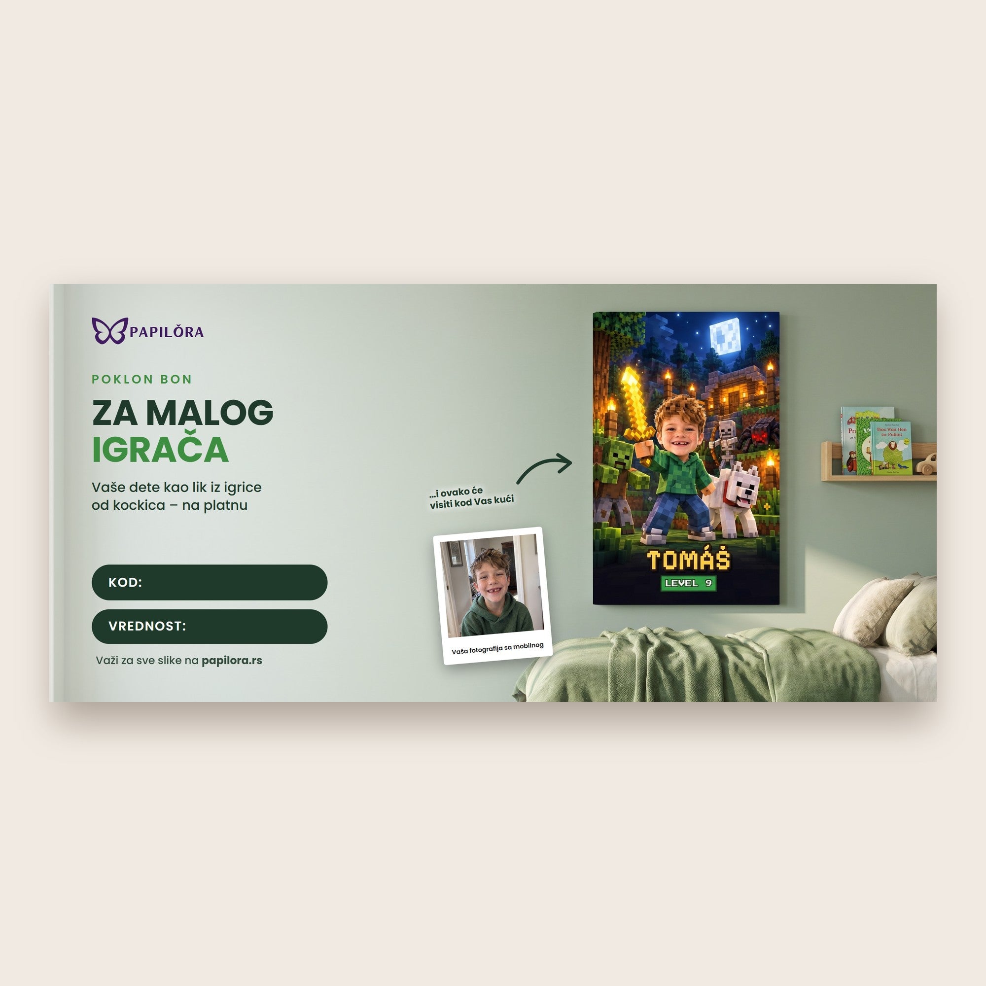 Poklon vaučer za personalizovanu sliku sa fotografije za malog gejmera